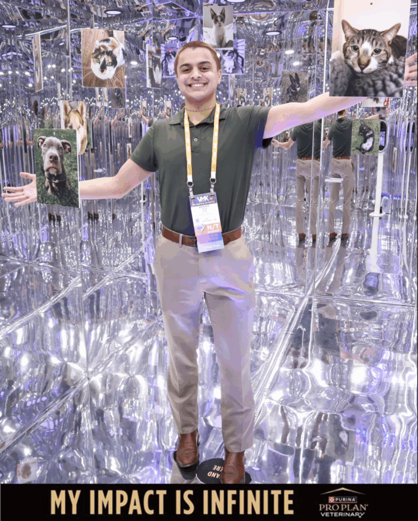Family with reflected surfaces inside Infinity Room activation at Purina Pro Plan booth, VMX 2025
